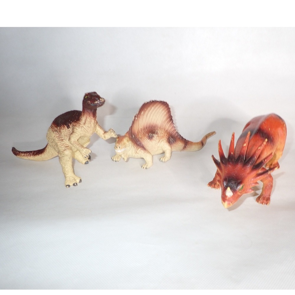 Vintage 1991 1985 Dinosaur Toy Figures Edmontosaurus Dimetrodon Lot of 3